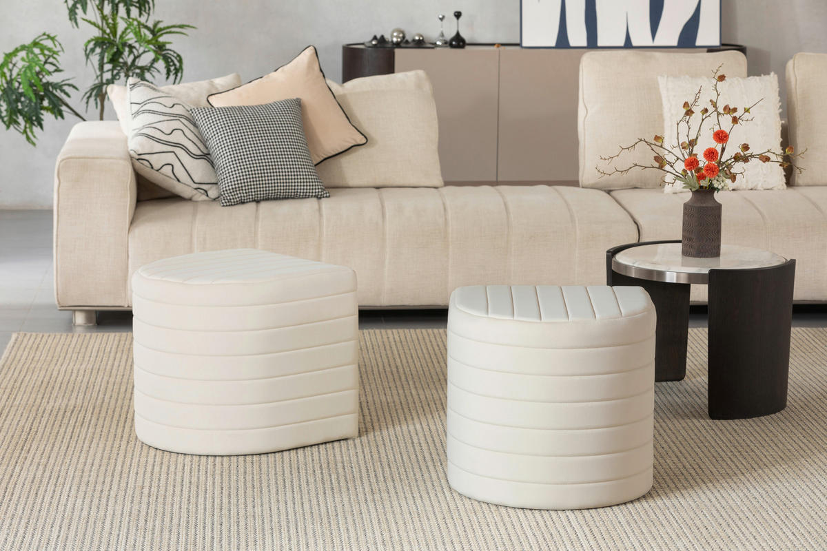 HOCKERBANK in Textil, Holzwerkstoff Beige  - Beige/Weiß, Design, Holzwerkstoff/Textil (50/50/44/44/50/50cm) - MID.YOU