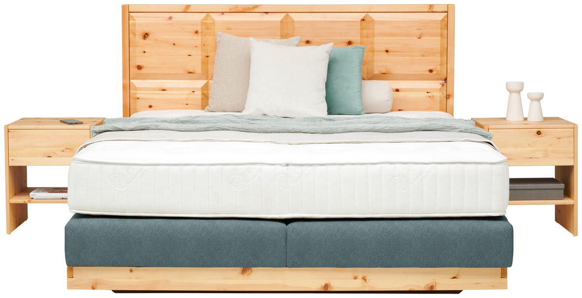 BOXSPRINGBETT 180/200 cm  Zirbelkieferfarben, Blaugrau  - Zirbelkieferfarben/Blaugrau, Natur, Holz/Textil (180/200cm) - Valnatura