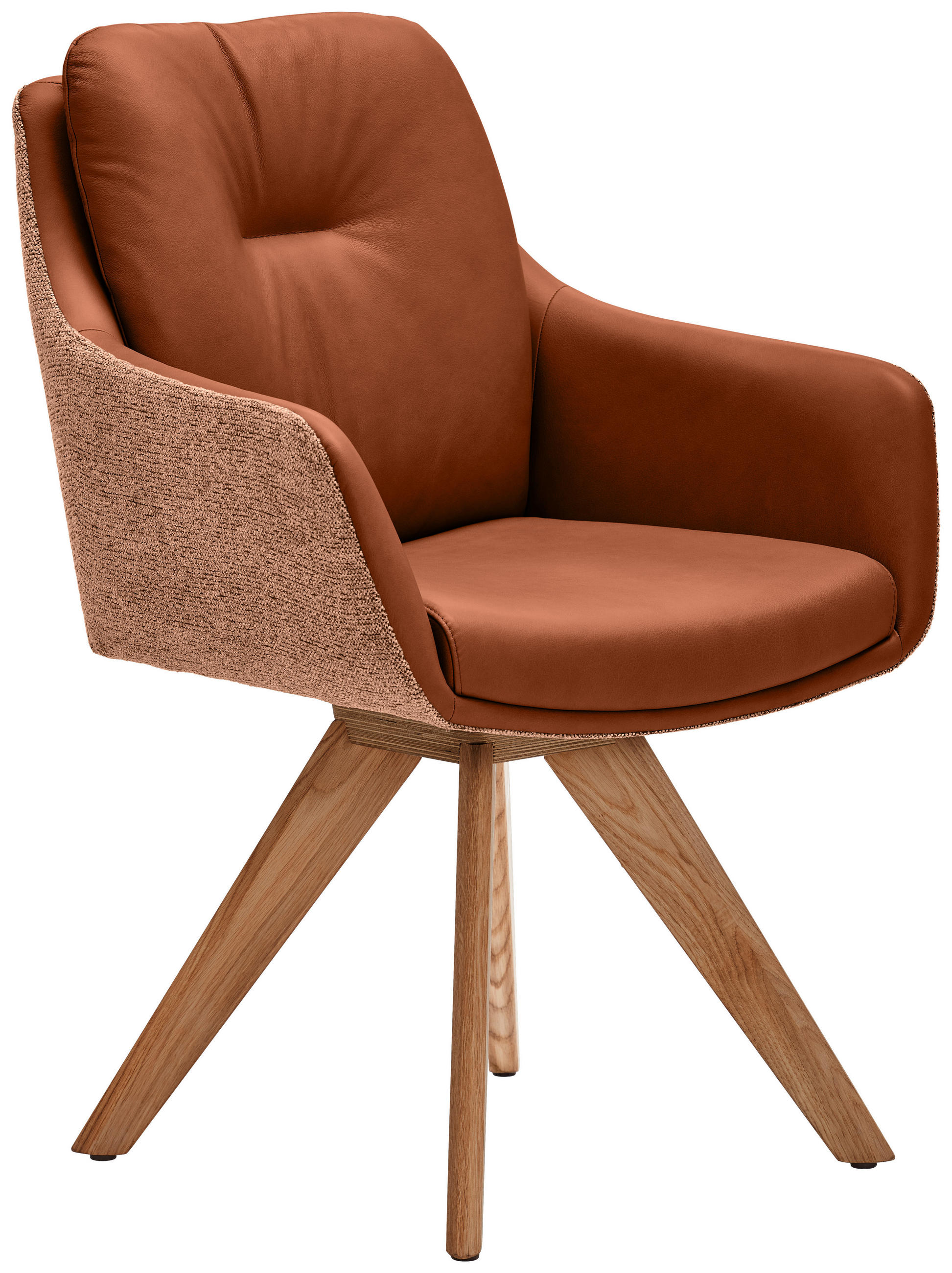 ARMLEHNSTUHL  in Webstoff Kombination Echtleder/Stoff pigmentiert  - Eiche Bianco/Cognac, Design, Leder/Holz (62/90/65cm) - Waldwelt