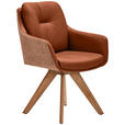 ARMLEHNSTUHL  in Webstoff Kombination Echtleder/Stoff pigmentiert  - Eiche Bianco/Cognac, Design, Leder/Holz (62/90/65cm) - Waldwelt