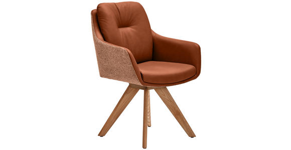 ARMLEHNSTUHL in Webstoff Kombination Echtleder/Stoff pigmentiert - Eiche Bianco/Cognac, Design, Leder/Holz (62/90/65cm) - Waldwelt