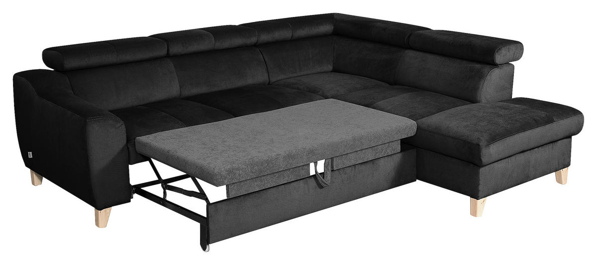 ECKSOFA in Webstoff Schwarz  - Buchefarben/Schwarz, Design, Holz/Textil (245/208cm) - Livetastic
