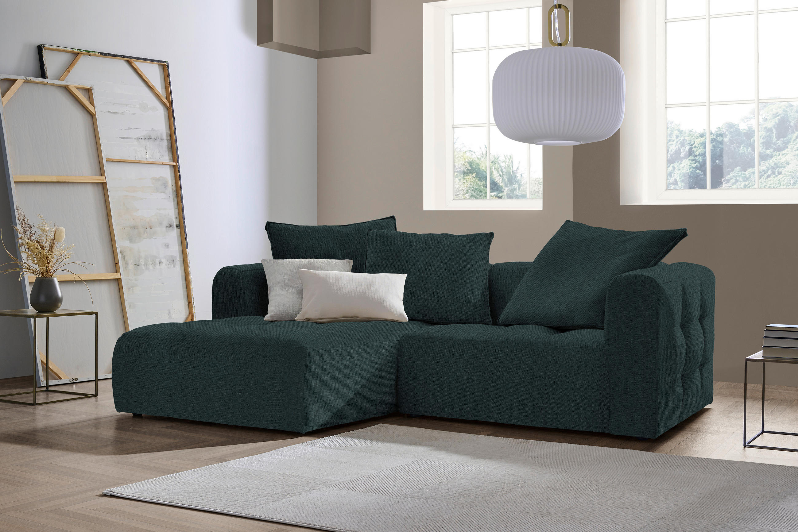 ECKSOFA in Flachgewebe Petrol  - Petrol/Schwarz, Modern, Kunststoff/Textil (173/240cm) - Stylife