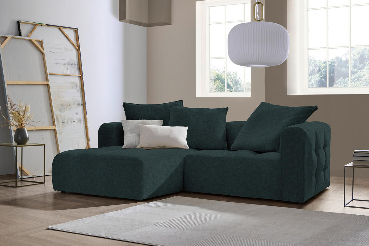 ECKSOFA MOSSO Petrol Flachgewebe  - Petrol/Schwarz, MODERN, Kunststoff/Textil (173/240cm) - Stylife