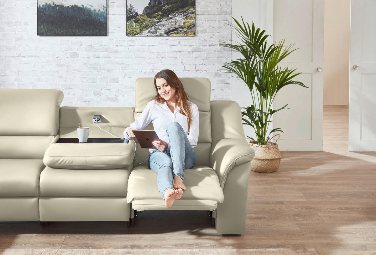 ECKSOFA  in Echtleder Creme  260/324 cm  - Creme/Schwarz, KONVENTIONELL, Leder/Kunststoff (260/324cm) - Cantus