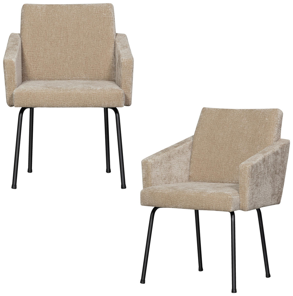 ARMLEHNSTUHL-SET 2 Stück  in Eisen Chenille  - Sandfarben/Schwarz, MODERN, Textil/Metall (61/82/65cm) - Livetastic