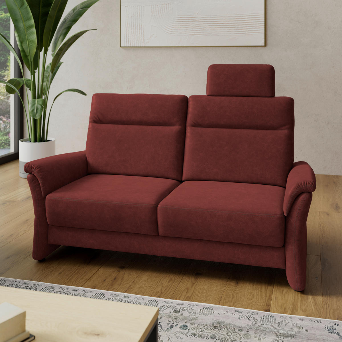 2,5-SITZER Mikrofaser Rotbraun  - Rotbraun/Schwarz, Konventionell, Kunststoff/Textil (170/99/91cm) - Elegando