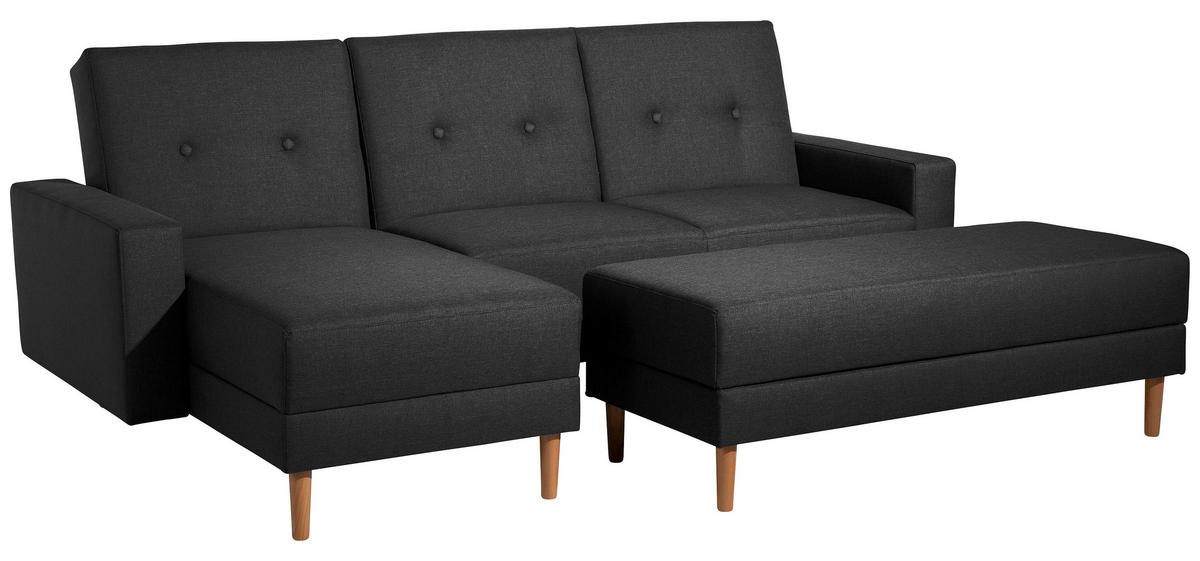 ECKSCHLAFSOFA Schwarz Flachgewebe  - Erlefarben/Schwarz, Design, Holz/Textil (230/93/152cm) - Max Winzer