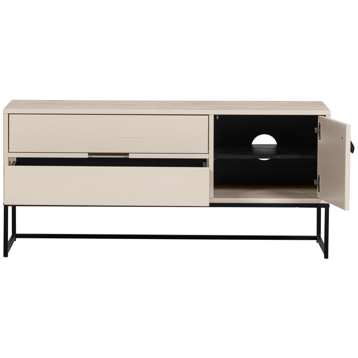 LOWBOARD Silas  in 120/55/44 cm  - Hellgrau/Schwarz, Design, Leder/Holz (120/55/44cm) - Livetastic