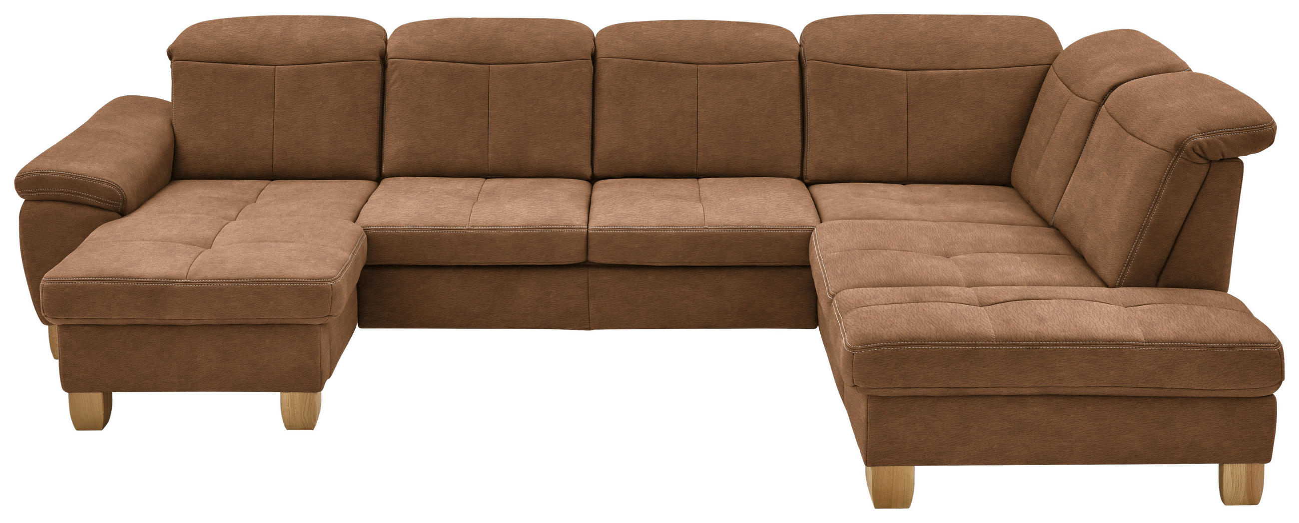 WOHNLANDSCHAFT in Mikrofaser Hellbraun  - Wildeiche/Hellbraun, Konventionell, Holz/Textil (185/343/243cm) - Voleo