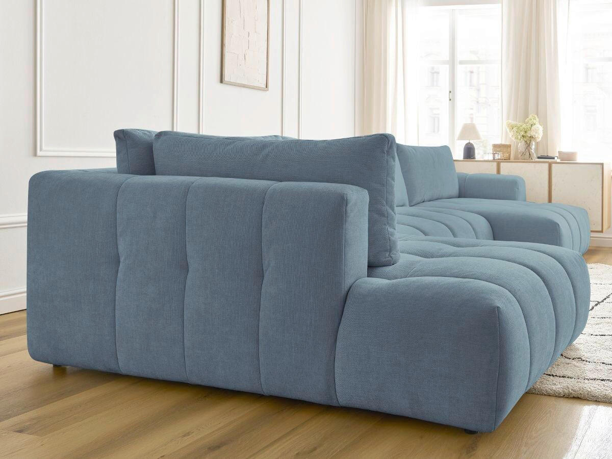 WOHNLANDSCHAFT  FUJI  Hellblau Leinenoptik  - Schwarz/Hellblau, MODERN, Kunststoff/Textil (204/377/160cm)
