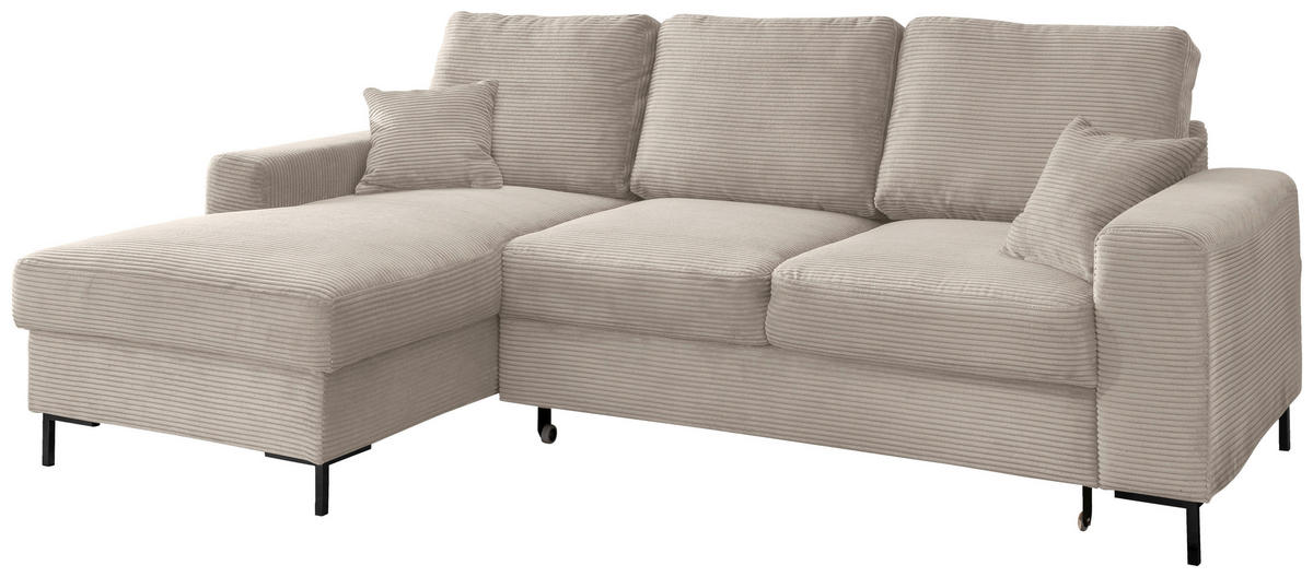 ECKSCHLAFSOFA  mit Rücken echt Cord Beige  - Beige/Schwarz, KONVENTIONELL, Textil/Metall (143/237cm) - Livetastic