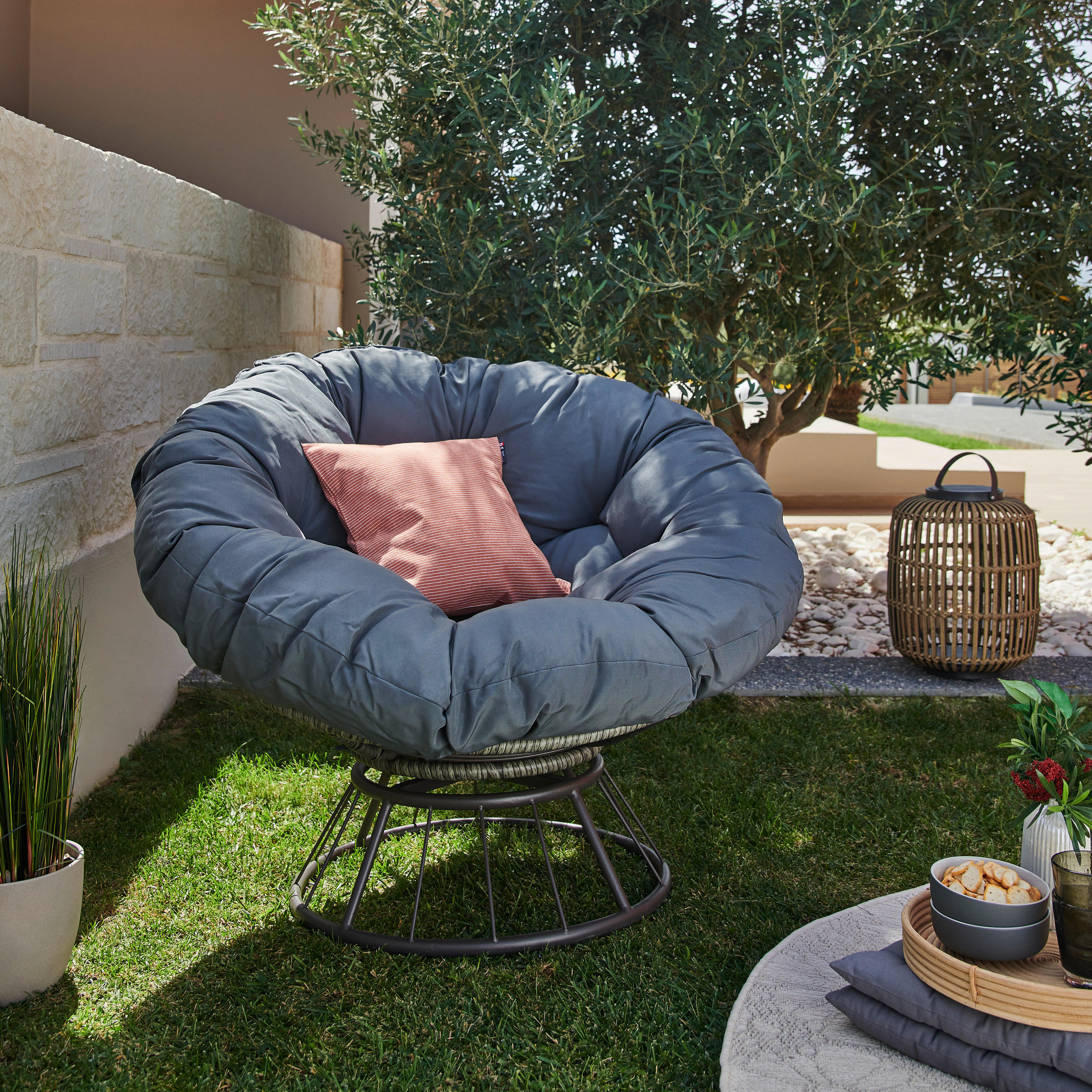 GARTENSESSEL in Metall, Kunststoff, Textil Dunkelgrau - Dunkelgrau/Grau, LIFESTYLE, Kunststoff/Textil (96/76/90,5cm) - Ambia Garden