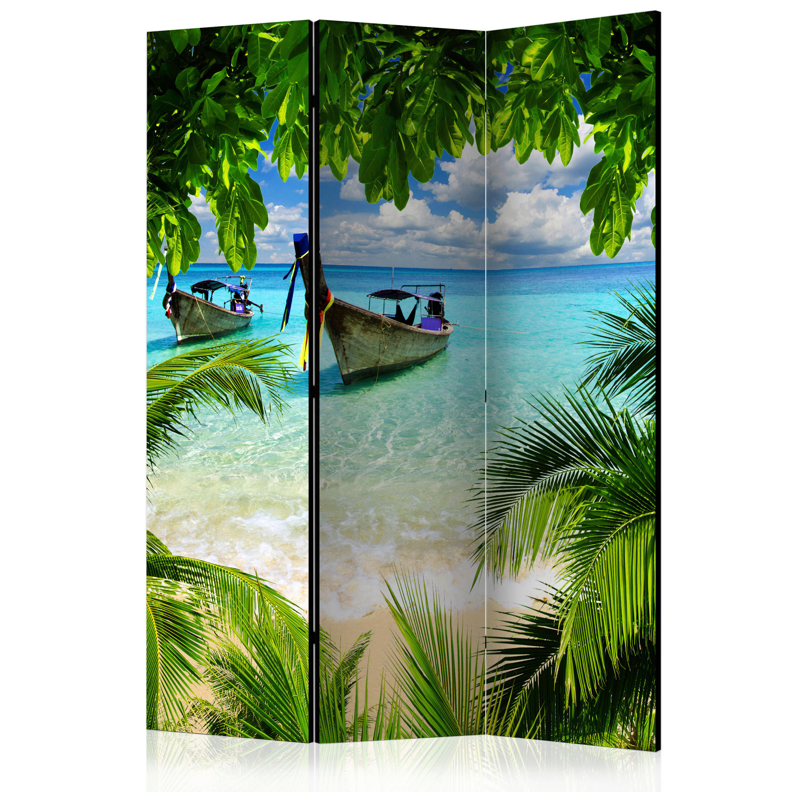 PARAVENT mit 3  Flügel - Hellblau/Grün, Basics, Holz/Textil (135/172/3cm) - artgeist