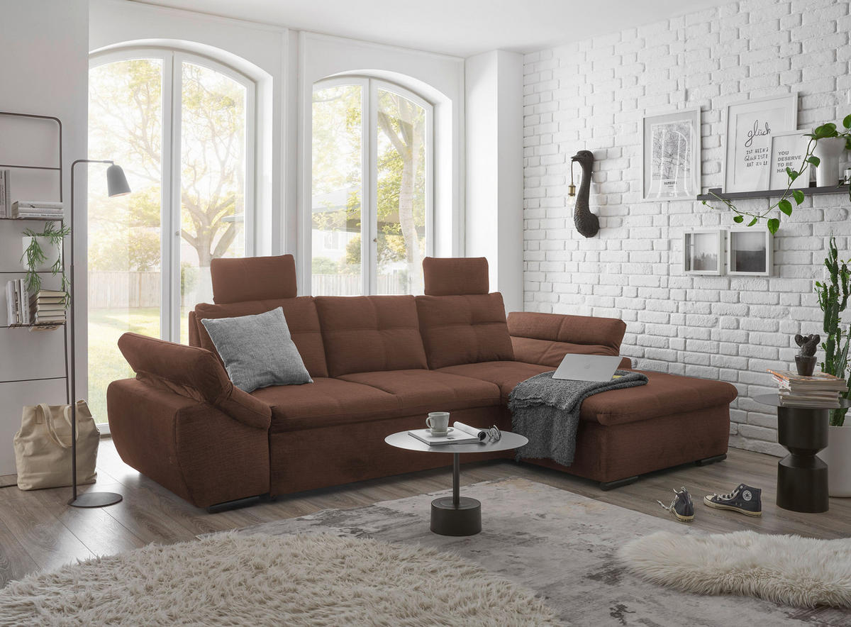 ECKSOFA in Mikrovelours Kupferfarben  - Schwarz/Kupferfarben, Konventionell, Kunststoff/Textil (275/170cm) - Carryhome