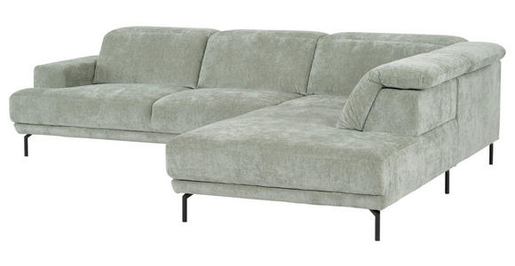 ECKSOFA Mintgrün Chenille Kopfteilverstellung, Sitztiefenverstellung  - Schwarz/Mintgrün, Design, Textil/Metall (307/243cm) - Xora