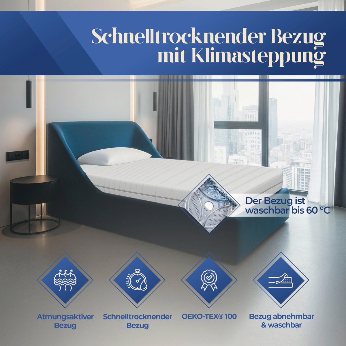 KALTSCHAUMMATRATZE 180/200 cm, Höhe ca.: 18 cm, H3 = fest, 7-Zonen - Weiß, Basics, Textil (180/200cm) - Chameo