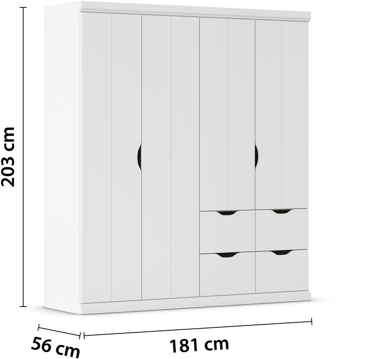 KLEIDERSCHRANK 181/203/56 cm 4-türig Weiß  - Weiß, Basics, Holzwerkstoff (181/203/56cm) - Rauch Möbel