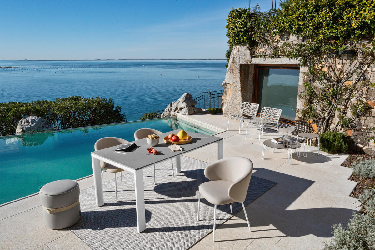 GARTENSTUHL-SET Edelstahl Weiß, Sandfarben  - Sandfarben/Weiß, Basics, Textil/Metall (55/76/56cm) - Connubia 