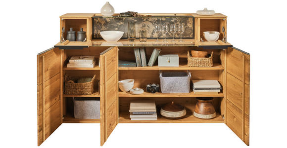 HIGHBOARD Eichefarben  180/119,3/39,5 cm  - Eichefarben/Schwarz, Natur, Glas/Holz (180/119,3/39,5cm) - Valnatura