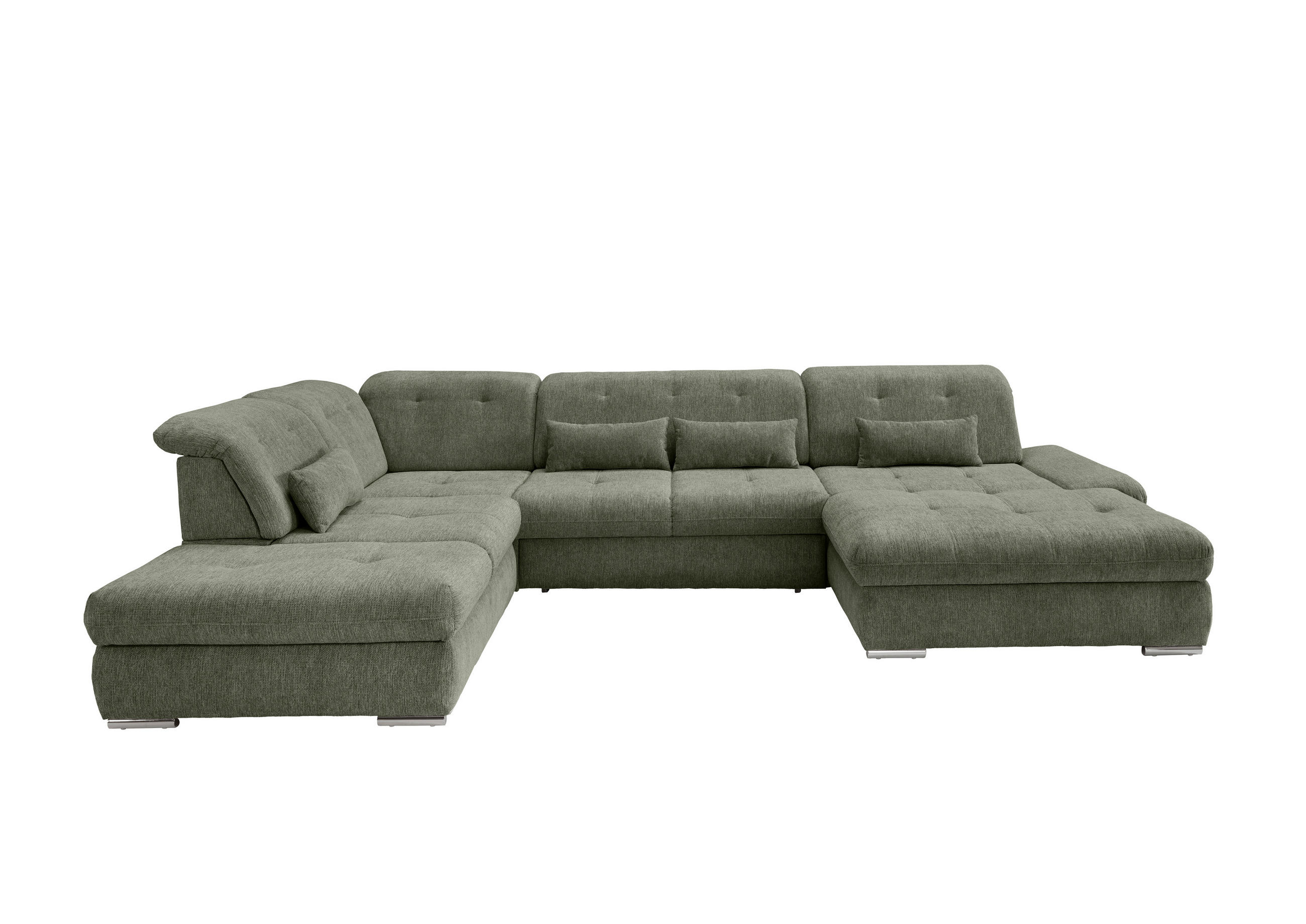 WOHNLANDSCHAFT in Chenille Dunkelgrün - Chromfarben/Dunkelgrün, Design, Textil/Metall (254/376/195cm) - Livetastic