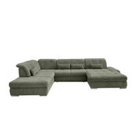 WOHNLANDSCHAFT Dunkelgrün Chenille  - Chromfarben/Dunkelgrün, Design, Textil/Metall (254/376/195cm) - Livetastic
