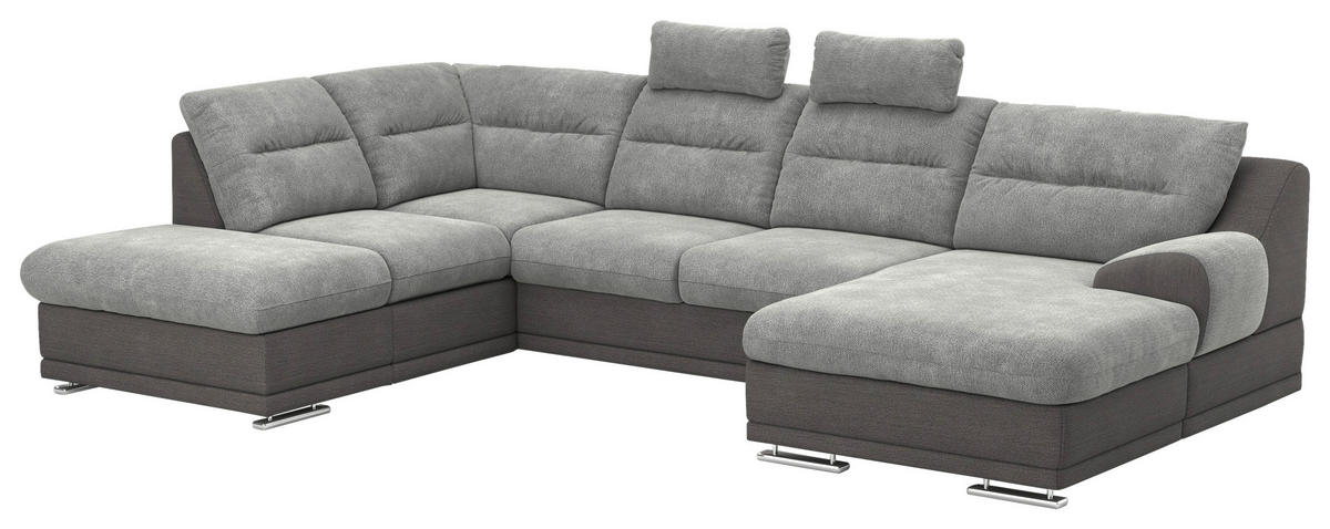 SAROKGARNITÚRA textil  - krómszínű/sötétszürke, Basics, textil/fém (217/337/165cm) - Welnova