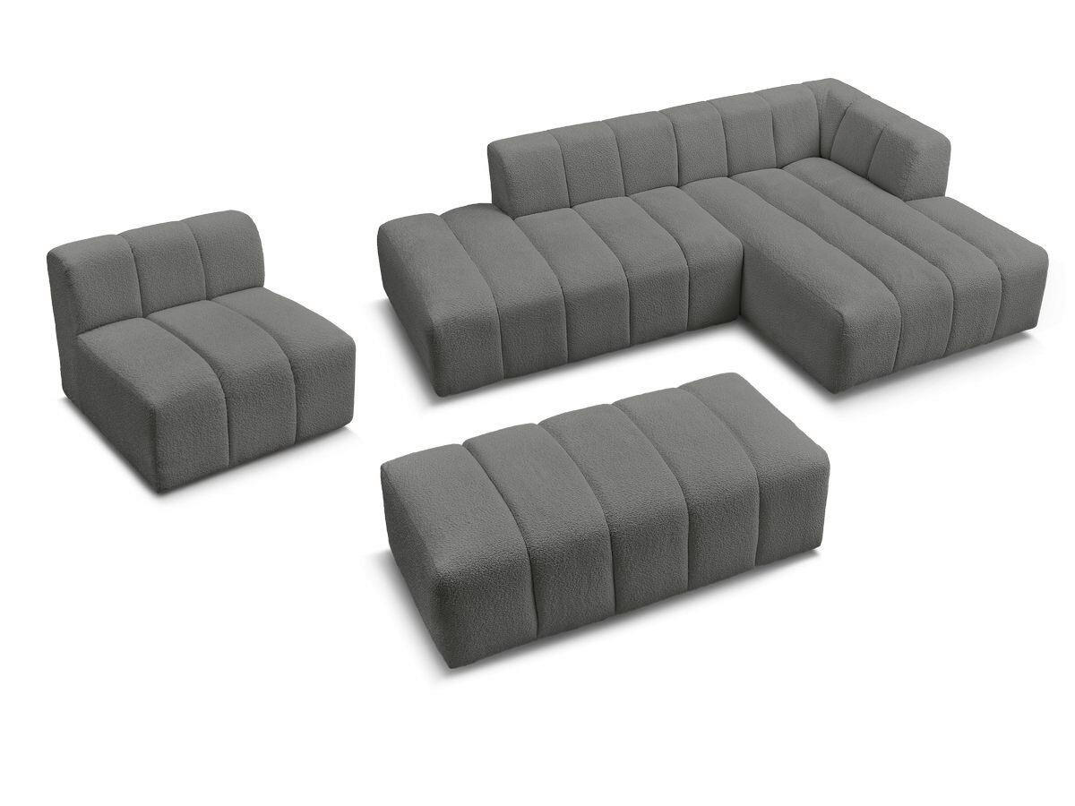ECKSOFA Ottomane rechts  ANNECY Dunkelgrau Bouclé  - Dunkelgrau/Schwarz, MODERN, Kunststoff/Textil (262/170cm)