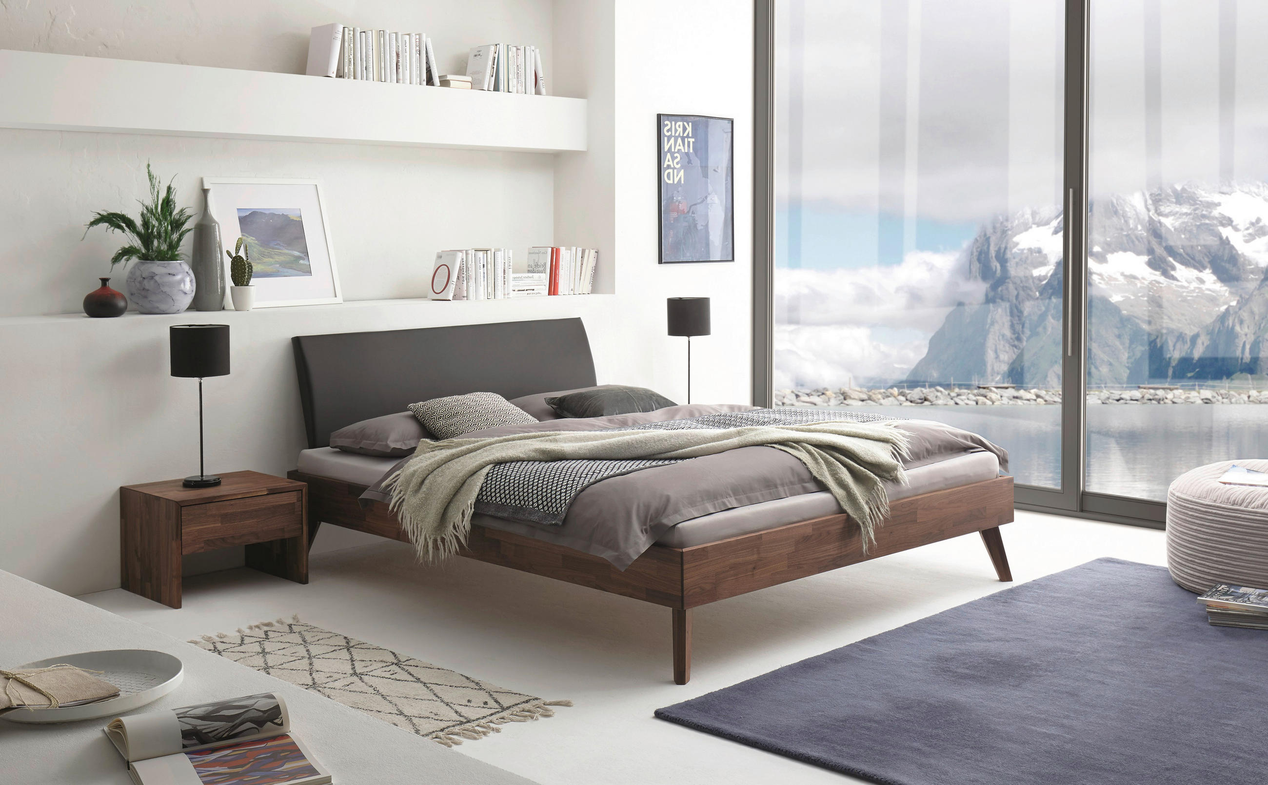 BETT 200/200 cm  in Nussbaumfarben  - Anthrazit/Nussbaumfarben, Natur, Holz (200/200cm) - Hasena