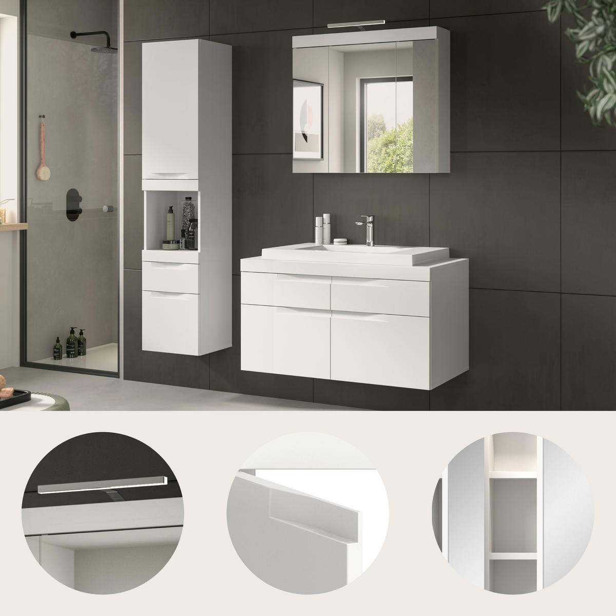 BADRUM 153 cm  - vit, Trend, trämaterial/glas (153cm) - MID.YOU