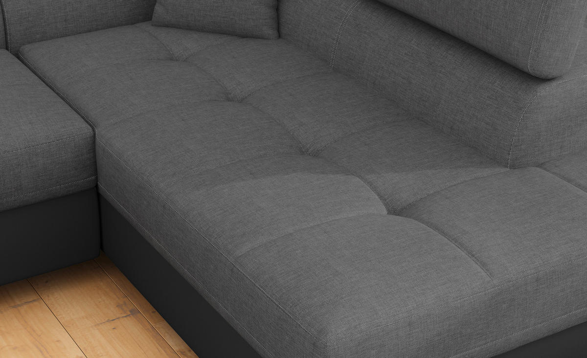 ECKSOFA Grau, Schwarz Textilgeflecht  - Chromfarben/Schwarz, Design, Textil/Metall (272/203cm) - MID.YOU