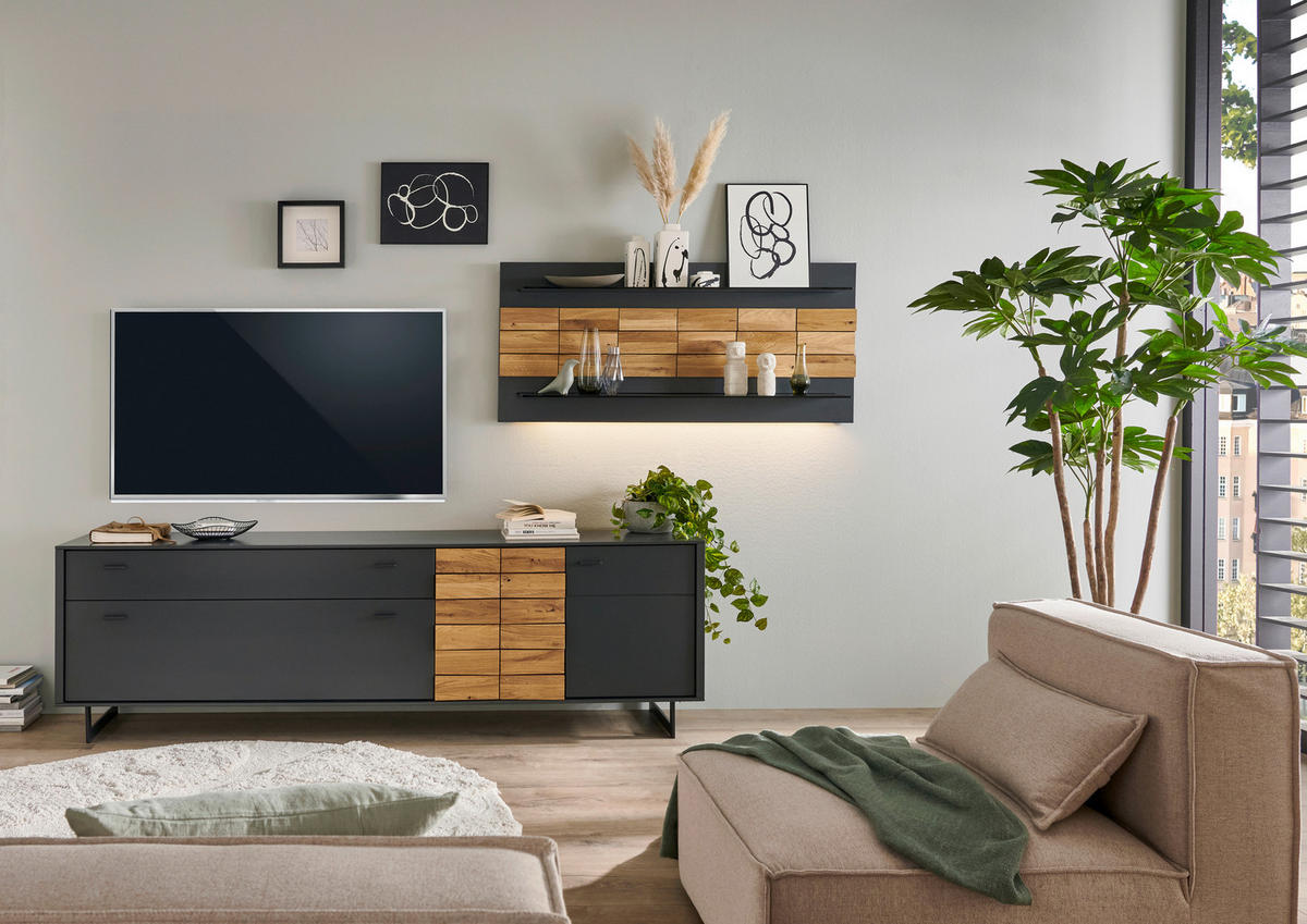 WOHNWAND  in Grau, Eichefarben  299,4/170,4/46,4 cm  - Eichefarben/Anthrazit, Design, Holz/Holzwerkstoff (299,4/170,4/46,4cm) - Novel