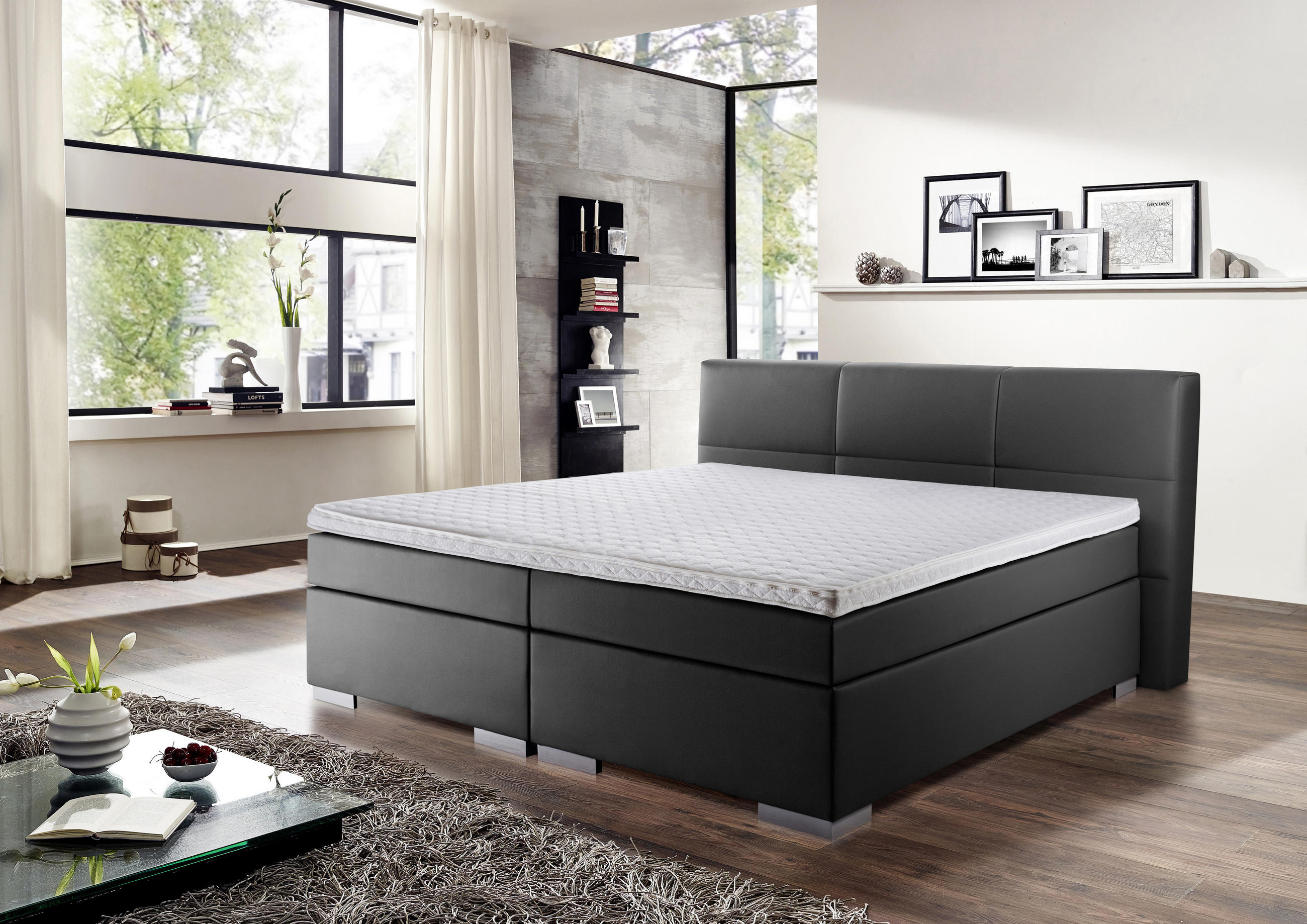 BOXSPRINGBETT 180/200 cm  in Schwarz  - Silberfarben/Schwarz, Design, Kunststoff/Textil (180/200cm) - Livetastic