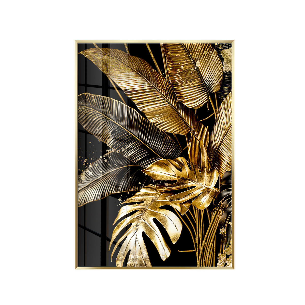 GLASBILD Blätter 80/120 cm  - Goldfarben/Schwarz, Basics, Glas/Holz (80/120cm)