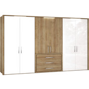 DREHTÜRENSCHRANK in Eichefarben, Weiß - Chromfarben/Eichefarben, Design, Holzwerkstoff/Metall (300/223/62cm) - Visionight