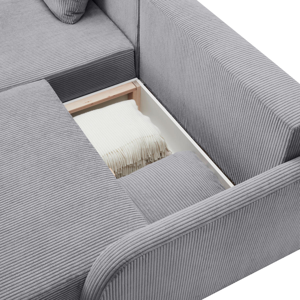 ECKSOFA Grau Cord  - Schwarz/Grau, KONVENTIONELL, Kunststoff/Textil (217/146cm) - Carryhome