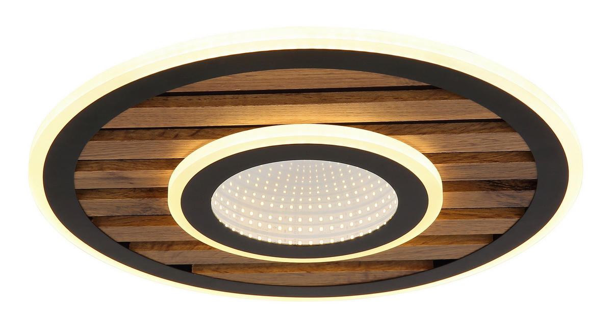STROPNA LED-SVETILKA  WOODY //3000 K/230 V/ - črna/bela, Natur, kovina/umetna masa (40/6cm) - Globo