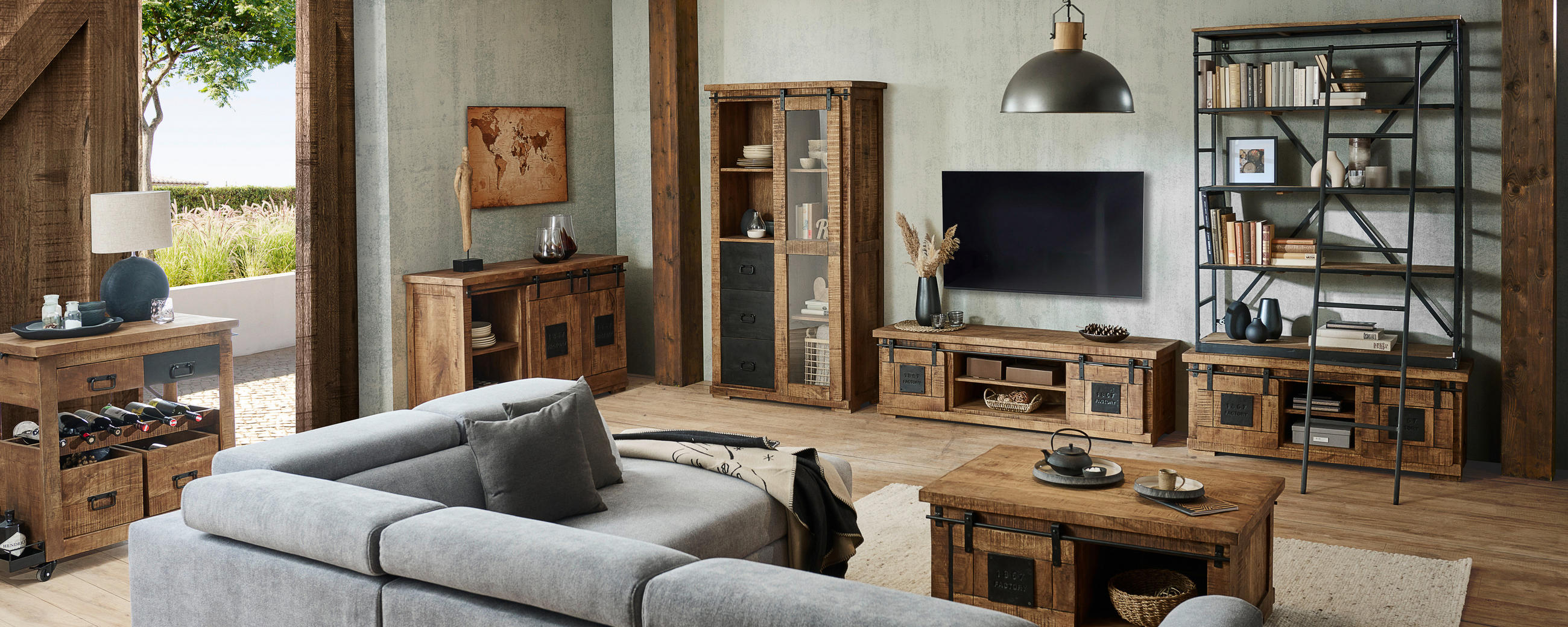 SIDEBOARD naturfärgad, svart  145/85/45 cm  - svart/naturfärgad, Klassisk, metall/trämaterial (145/85/45cm) - Landscape