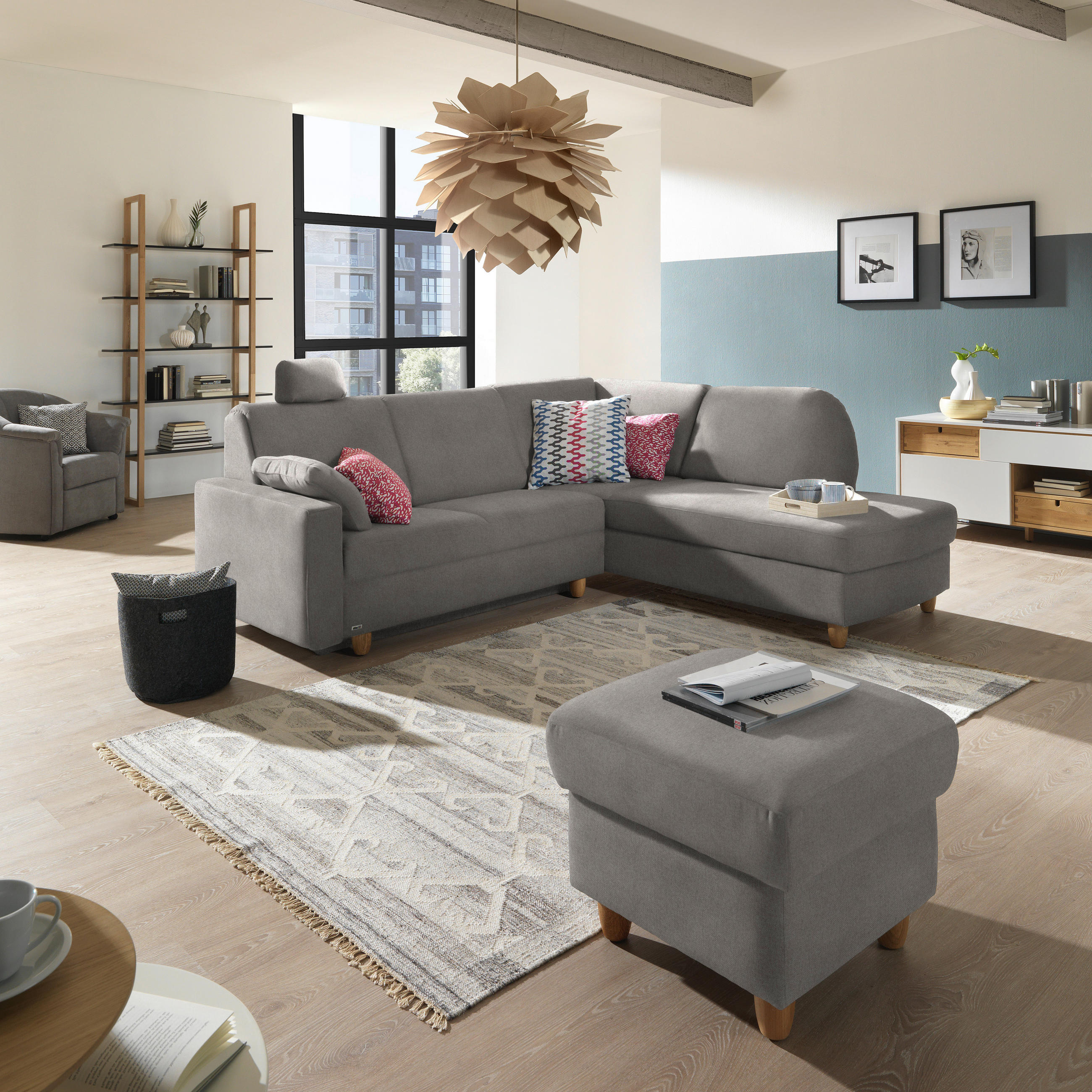 ECKSOFA in Flachgewebe Naturfarben  227/208 cm  - Eichefarben/Rot, KONVENTIONELL, Holz/Textil (227/208cm) - Sedda