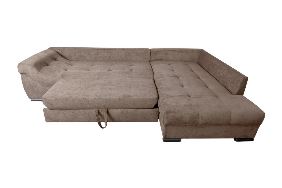 ECKSOFA ATLANTA Braun Struktur Liegefläche im Originalstoff  - Schwarz/Braun, Design, Textil/Metall (298/202cm) - MID.YOU