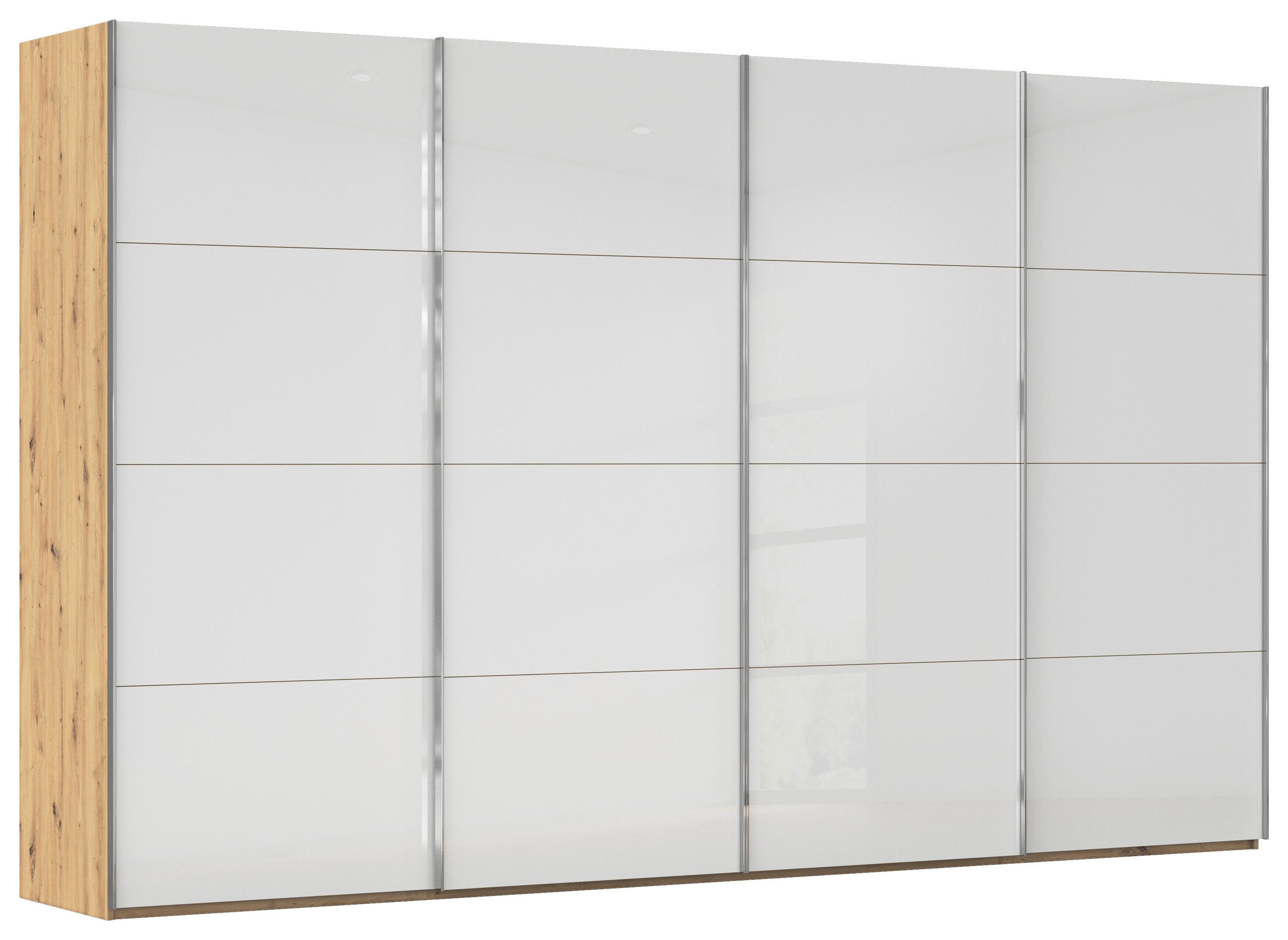 SCHWEBETÜRENSCHRANK Weiss, Eiche Artisan  - Chromfarben/Weiss, Design, Glas/Holzwerkstoff (361/223/68cm) - Novel