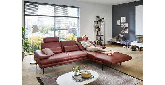 ECKSOFA in Echtleder Dunkelrot - Schwarz/Dunkelrot, Design, Leder/Metall (310/180cm) - Dieter Knoll
