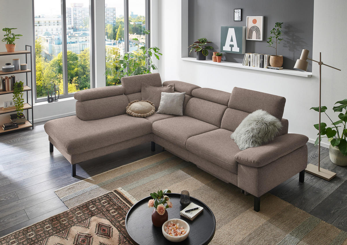 ECKSOFA in Flachgewebe Taupe  - Taupe/Schwarz, Design, Holzwerkstoff/Textil (217/272cm) - Pure Home Comfort