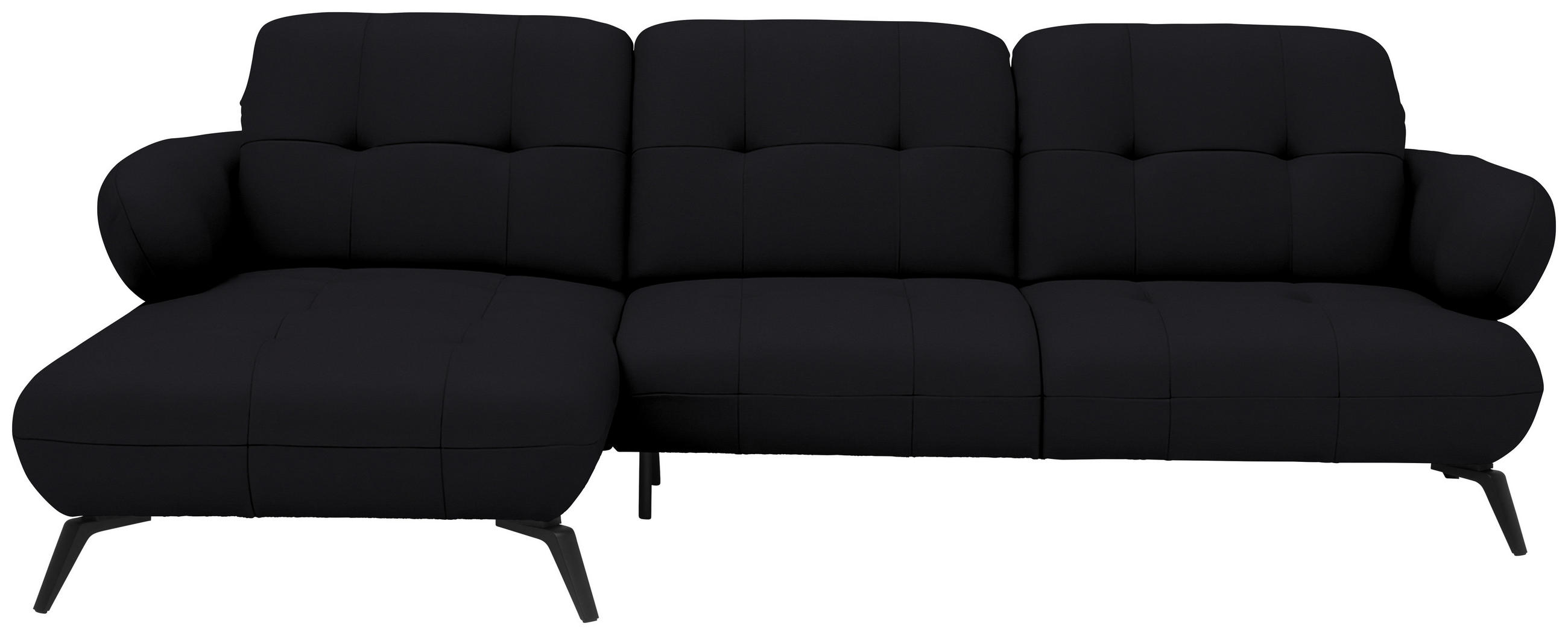 ECKSOFA 180/282 cm  in Flachgewebe Schwarz Rücken echt, Kopfteilverstellung  180/282 cm  - Schwarz, MODERN, Textil/Metall (180/282cm) - Novel
