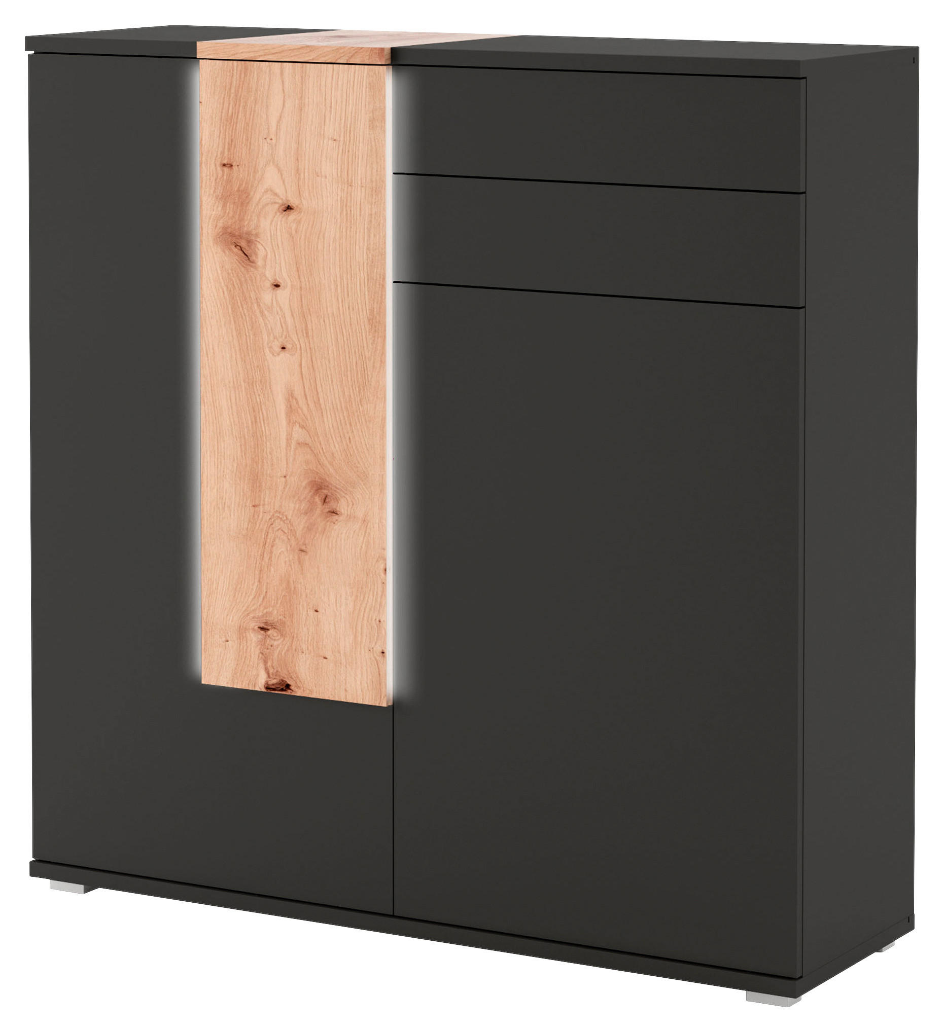 Thumbnail - Livetastic Highboard, Schwarz, Eiche Artisan, Holzwerkstoff, 3 Fächer, 2 Schubladen, 120x121x39 cm, Beleuchtung, Wohnzim...