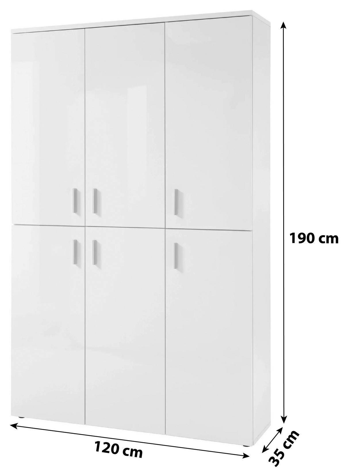 SCHUHSCHRANK  in 120/190/35 cm  - Silberfarben/Weiß, Design, Holzwerkstoff/Kunststoff (120/190/35cm) - MID.YOU