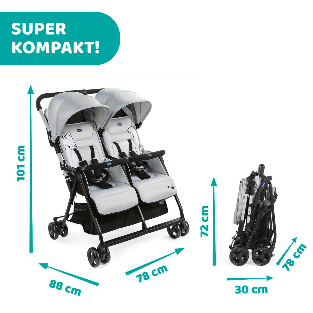 ZWILLINGSWAGEN OHLALÀ TWIN SIL  - Grau, Basics, Metall (78/101/88cm) - Chicco