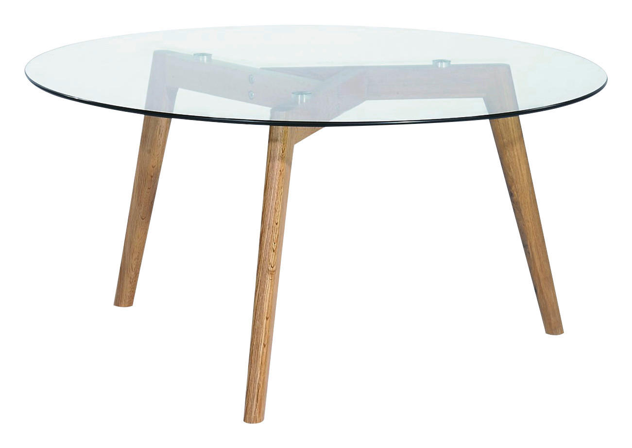 COUCHTISCH Eiche massiv Klarglas 90/90/45 cm rund Klar, Eichefarben  - Klar/Eichefarben, Design, Glas/Holz (90/90/45cm) - Carryhome