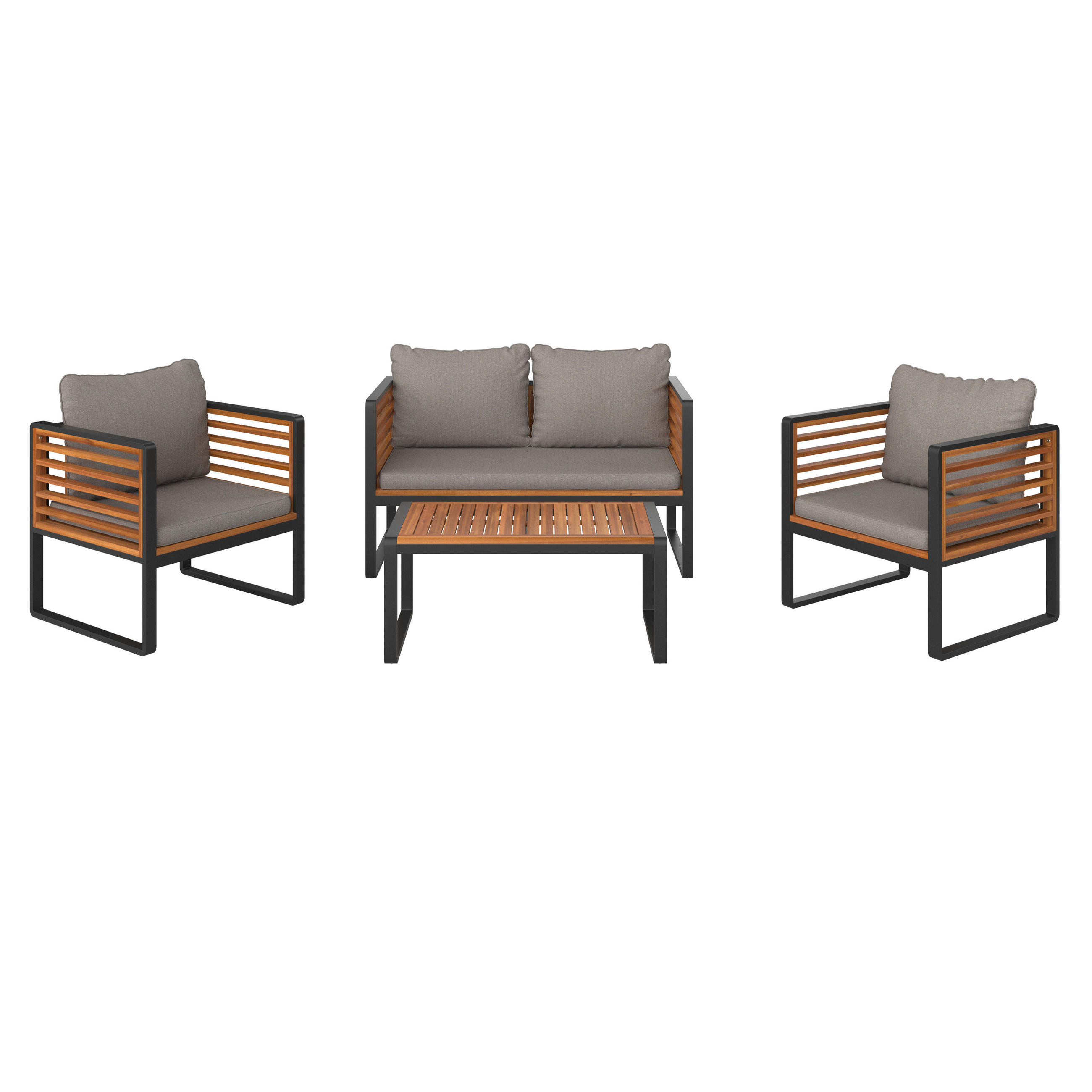 Thumbnail - Ambia Garden Gartenset, Schwarz, Akazie, Holz, Metall, Textil, 4-teilig, Akazie, Hartholz, Füllung: Schaumstoff,Baumwoll...