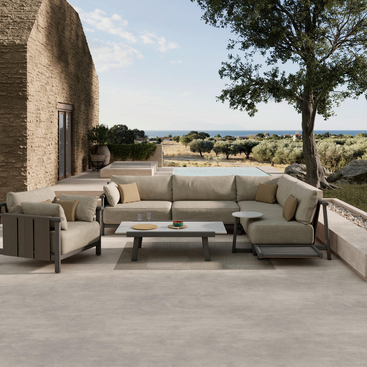 LOUNGEGARNITUR  308/264 cm  Esche massiv  - Taupe/Anthrazit, ROMANTIK / LANDHAUS, Holz/Textil (308/264cm) - Dieter Knoll